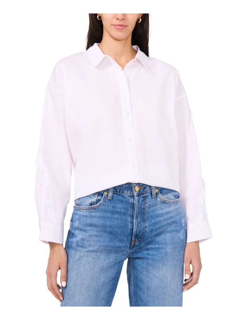 Parker Women The Amora Ruffle-Trim Button-Front Cotton Shirt White Size Xxl $99